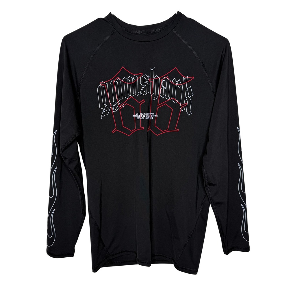 Gymshark Mens Large Lifting Essentials Long Sleeve Compression Shirt Black Flame